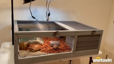 Gray Wooden Tortoise Habitat with Adjustable Lamp Holder