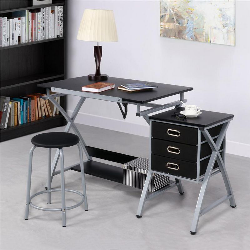 Yaheetech Adjustable Drafting Table Drawing Station Black, 2 of 11