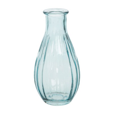 Transpac Glass 5.5 in. Clear Everyday Curved and Stripe Sculpted Vase