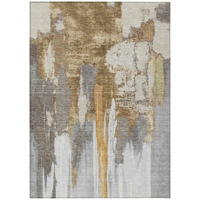 Ivory And Gold Abstract Washable Indoor Outdoor Area Rug