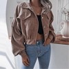 Coolmee Women's Cropped Shacket Fashion Button Down Corduroy Shacket Jackets Casual Long Sleeve Crop Jackets Tops - 2 of 4