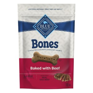 Blue Buffalo Bones Natural Crunchy Dog Treats, Large Dog Biscuits, Beef 16-oz, Pack of 4 - 1 of 4