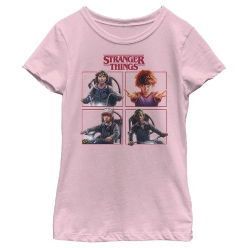 Girl s Stranger Things Character Squares T Shirt Light Pink X Large