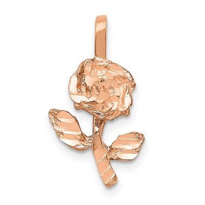 Black Bow Jewelry 14k Rose Gold Diamond Cut Stemmed Rose Flower Charm - 1 of 4
