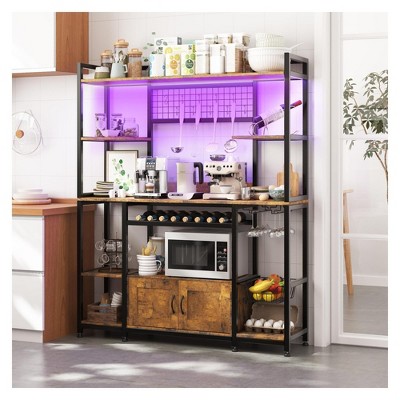 55" 7-in-1 Versatile Baker's Rack with RGB LED Lighting, 4 AC Outlets & 2 USB Ports