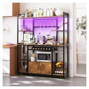 55" 7-in-1 Versatile Baker's Rack with RGB LED Lighting, 4 AC Outlets & 2 USB Ports - 1 of 4