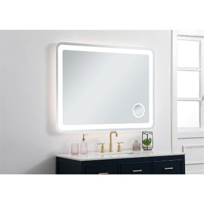 Glossy White Rectangular LED Bathroom Mirror with Magnifier