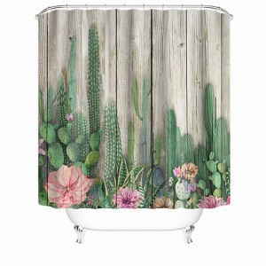 Flowers And Plants On The Wooden Board Shower Curtains for Bathroom Waterproof Fabric Bath Curtain Durable Soft Stylish Bathroom Decor 72x72 Inch - 1 of 1