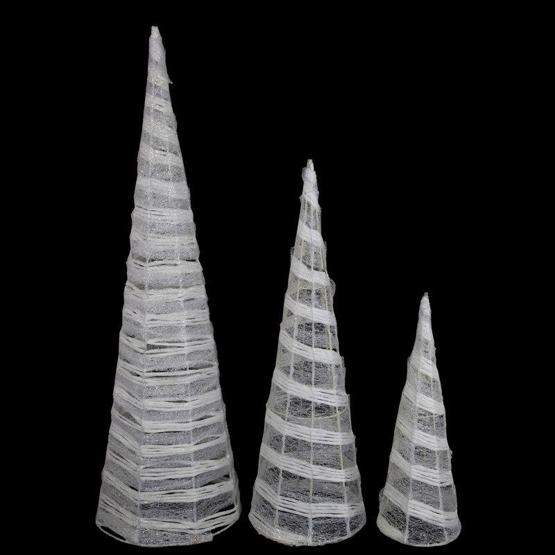 Northlight Set of 3 White and Silver Glittered Cone Tree Christmas Table Top Decoration 23.5", 3 of 7