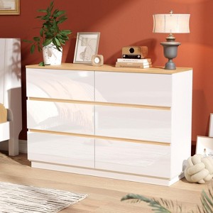 VINGLI White Dresser High Gloss Chest of Drawers, 6 Drawer Dresser for Bedroom - 1 of 4