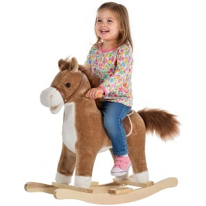 Qaba Rocking Horse Plush Animal on Wooden Rockers with Sounds, Wooden Base, Baby Rocking Chair for 36-72 Months - 1 of 4