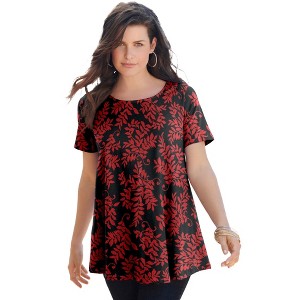 Roaman's Plus Size Cotton Ultimate Swing Tee With Keyhole Back - 1 of 4