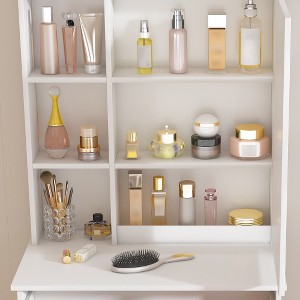 Modern Mini Dressing Table with LED-lit Mirror & Hidden Storage，Multi-tier Dust-proof Shelves,White - 1 of 4