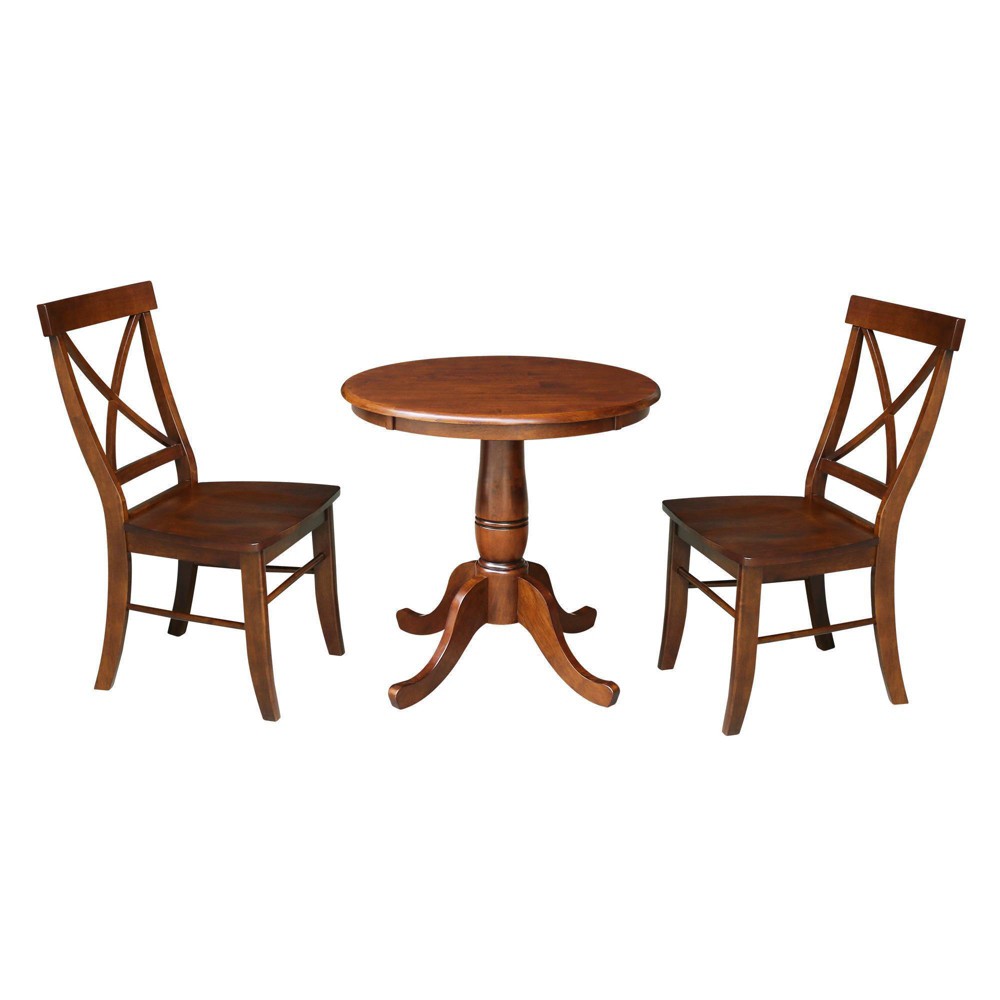 Photos - Dining Table 30" Round Top Pedestal Table with 2 X Back Chairs Dining Sets Espresso - I