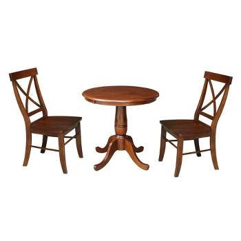 30" Round Top Pedestal Table with 2 X Back Chairs Dining Sets Espresso - International Concepts