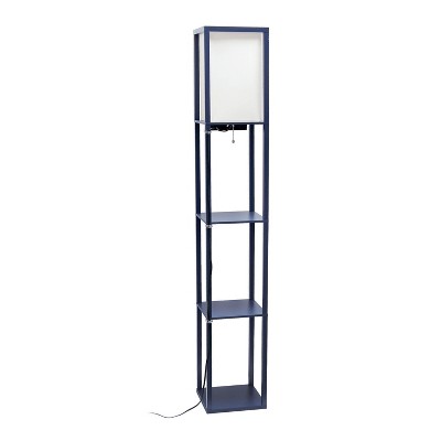 Classix Navy Blue 62.5" 3-Tier Shelf Floor Lamp with Linen Shade