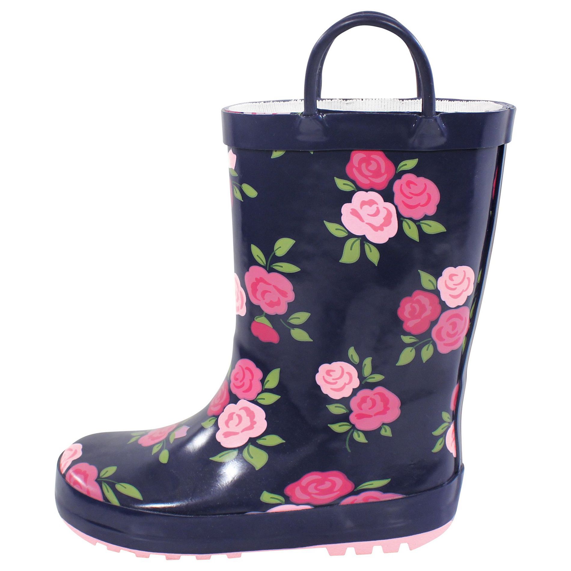 Hudson Baby Girls Rain Boots, Midnight Pink Roses
