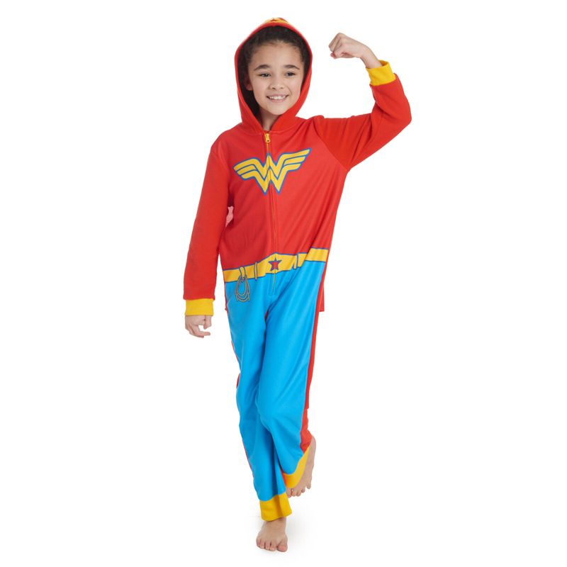 DC Comics Justice League Batgirl Supergirl Wonder Woman Girls Zip Up Costume Pajama Coverall and Cape Toddler to Little Kid, 2 of 9