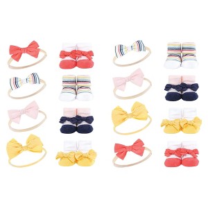 Hudson Baby Infant Girl 16Pc Headband and Socks Giftset, Coral Stripe, One Size - 1 of 2