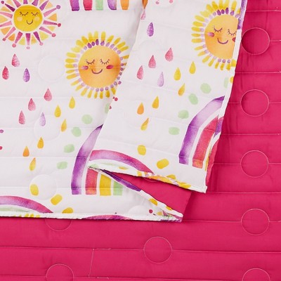 Full Pink Microfiber Reversible Quilt Set with Graphic Detail
