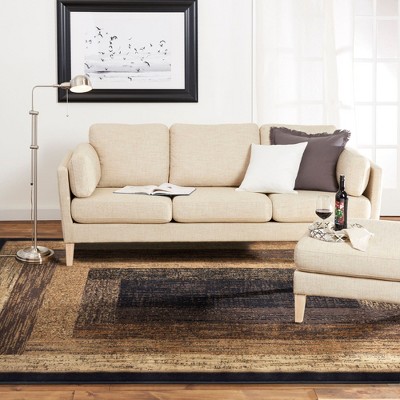 Black and Beige Geometric Synthetic Area Rug