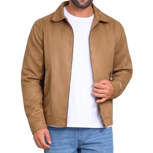 INSPIRE CHIC Men's Casual Collared Zipper Outdoor Vintage Faux Suede Jacket - 1 of 4