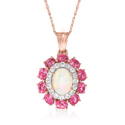 Ross-Simons Opal and 2.50 ct. t.w. Pink Tourmaline Pendant Necklace With 1.00 ct. t.w. White Topaz in 18kt Rose Gold Over Sterling
