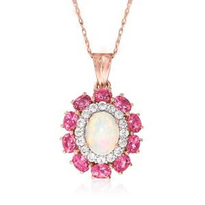 Ross-Simons Opal and 2.50 ct. t.w. Pink Tourmaline Pendant Necklace With 1.00 ct. t.w. White Topaz in 18kt Rose Gold Over Sterling - 1 of 4