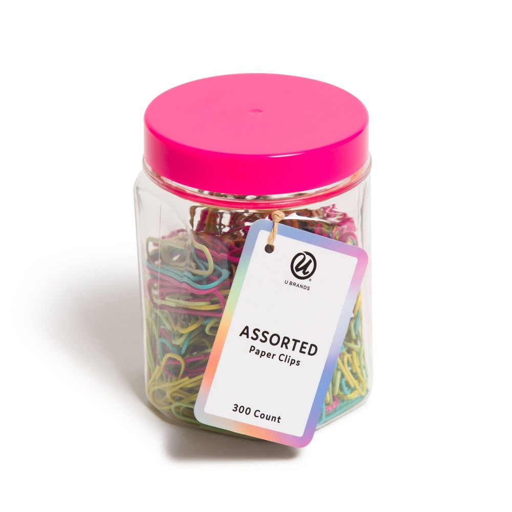 U Brands 300ct Assorted Paper Clips in Small Mason Jar Retro: Multicolor Brights, Iron, Office Supplies, Clips & Fasteners