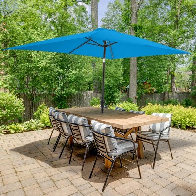 Bright Blue Rectangular Steel Frame Patio Umbrella with Crank and Tilt