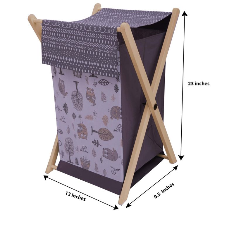Bacati - Owls Gray/Beige Neutral  Laundry Hamper with Wooden Frame, 2 of 5