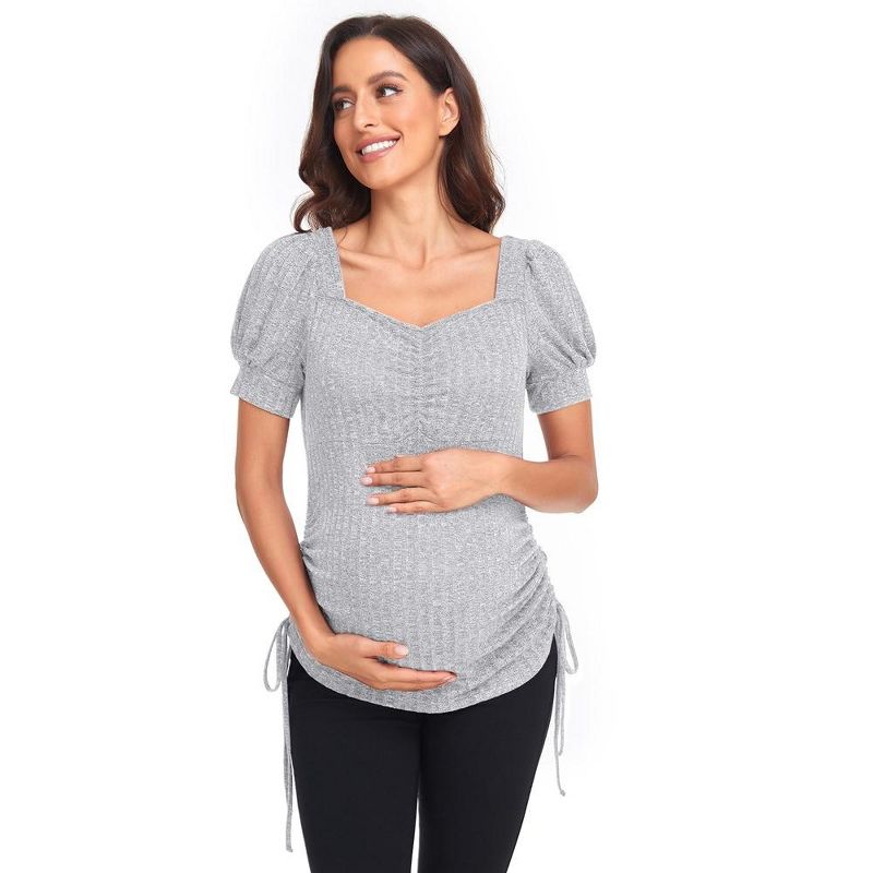 Women's Maternity Summer Top Adjustable Tie Side Shirts Short Sleeve Elasticity Pregnancy Tops Casual T-Shirt, 2 of 7