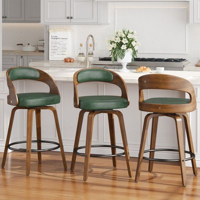Gikpal Bar Stools, 26" Counter Height Barstools with Bentwood Legs, Modern Faux Leather Upholstered Bar Chairs for Kitchen Island, 4 Pieces, Green