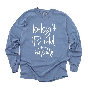 Simply Sage Market Women's Baby It's Cold Outside Cursive Long Sleeve Garment Dyed Graphic Tee - 1 of 2
