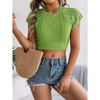 Womens Summer Tops Cable Knit Short Sleeve Round Neck Casual Crop Top - 4 of 4