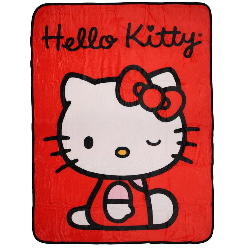 Sanrio Hello Kitty Blanket Winking Hello Kitty Plush Fuzzy Fleece Cute Soft Throw Blanket Red, 1 of 6