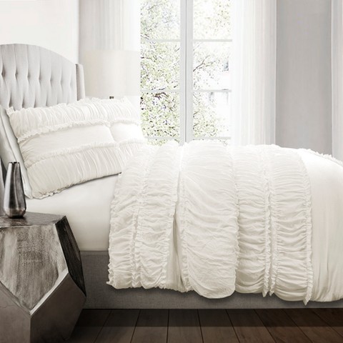 Lush Decor Full/Queen Nova Ruffle Comforter Set White - Lush Décor: Traditional Shabby Chic, 3-Piece Midweight Bedding, Solid Pattern