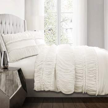 White Nova Ruffle Comforter Set - Lush Décor