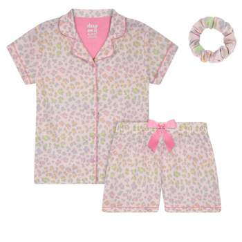 Sleep On It Girls Pastel Leopard 2-Piece Coat Pajama Sleep Set With Matching Scrunchie - Pink, L(14/16)