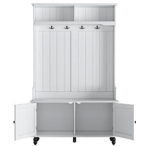TiramisuBest Multi-purpose Hallway Hall Tree with Removable Linen Cushioned Bench,Coat Rack,Storage Shelves,and DIY Pegboard,White Entryway Organizer - 1 of 4