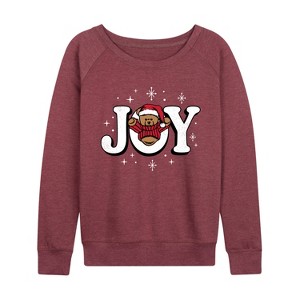 Women's - Instant Message - Joy Teddy Bear Lightweight French Terry Wide Neck Long Sleeve Graphic Shirt - 1 of 4