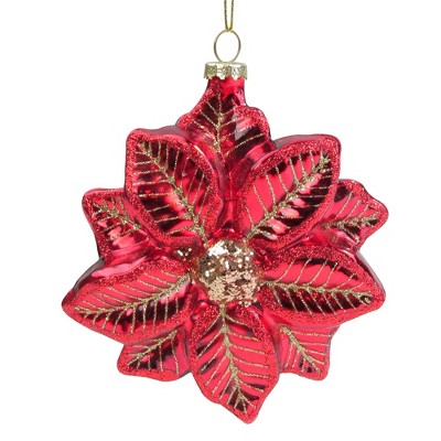 Northlight 5" Red and Gold Glittery Poinsettia Glass Christmas Ornament