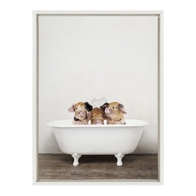 Three Little Pigs in Vintage Bathtub Framed Canvas Art