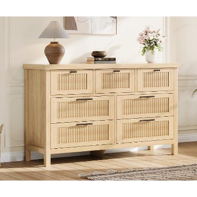 Dresser for Bedroom Rattan Chest of Dressers Tall Dresser for Closet with Drawers Boho Night Stand Large