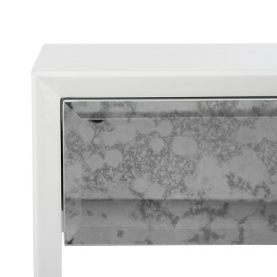 White Acrylic Mirrored Rectangular Side Table with Storage