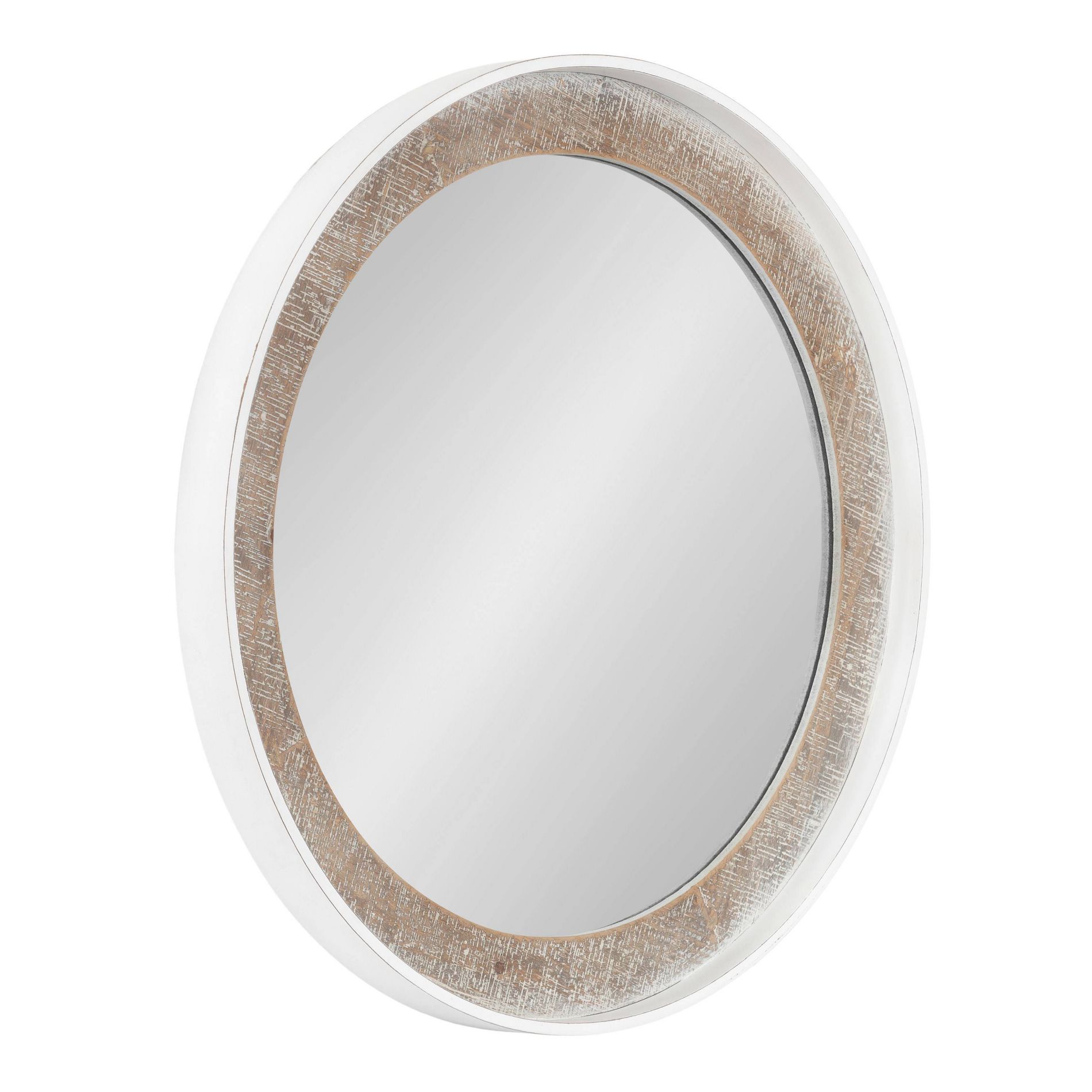 Kate & Laurel All Things Decor 26"X26" Warbrook Round Wall Mirror Rustic Brown/White