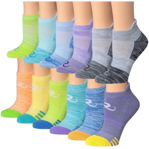 Tipi Toe Women's 12-Pairs Running & Athletic Sunrise Spectrum Patterned Performance Low Cut Socks - 1 of 1