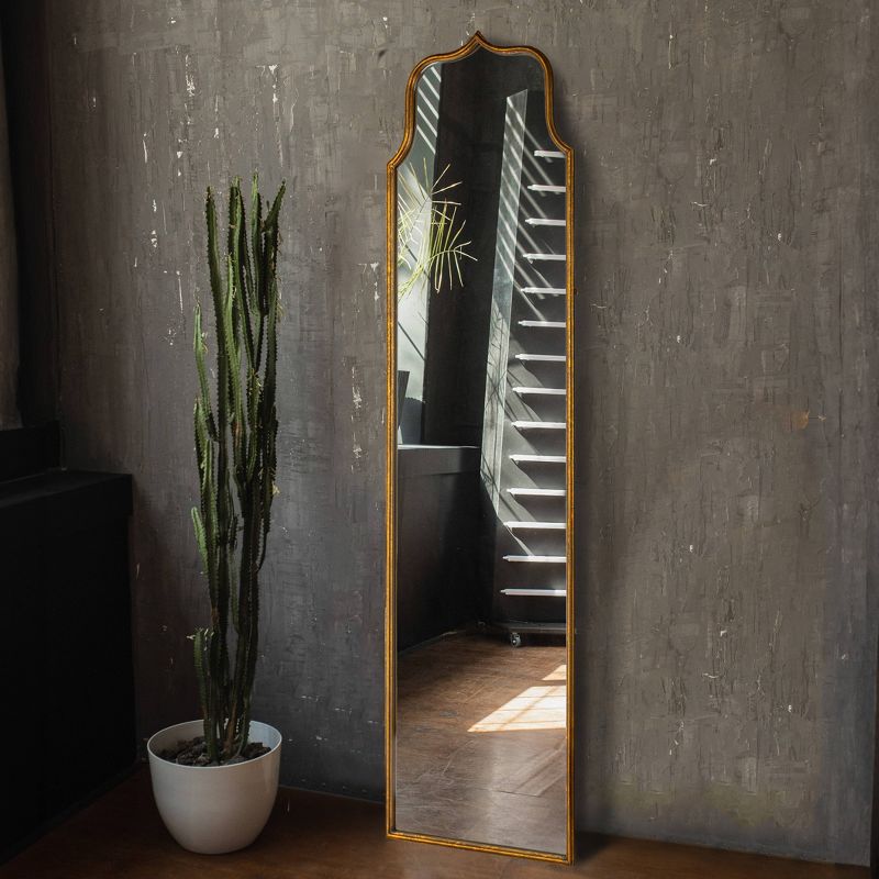 Storied Home Arched Floor Length Metal Framed Wall Mirror Antique Goldleaf, 2 of 7