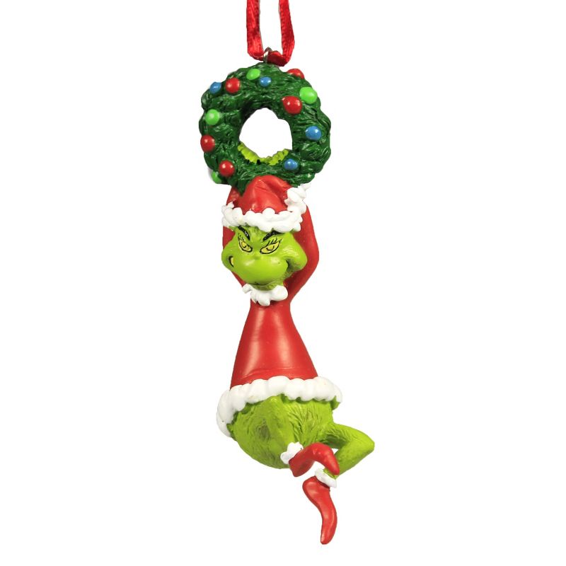 4.5 Inch Grinch On Wreath Ornament Dr Seuss Tree Ornaments, 1 of 4