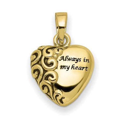 Black Bow Jewelry 10k or 14k Yellow Gold Always In My Heart Ash Holder Pendant, 16mm